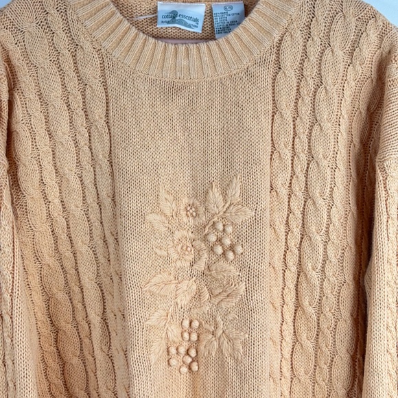 VTG 90s Cottage Essentials Sweater XL Yellow Floral Cable Knit Granny Retro Cozy - Picture 2 of 8